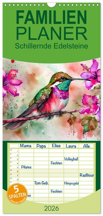 Produktbild: Familienplaner 2026 - Schillernde Edelsteine mit 5 Spalten (Wandkalender, 21 x 45 cm) CALVENDO