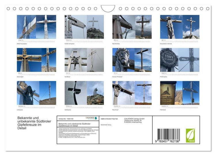 Produktbild: Bekannte und unbekannte S&uuml;dtiroler Gipfelkreuze im Detail (Wandkalender 2026 DIN A4 quer), CALVENDO Monatskalender