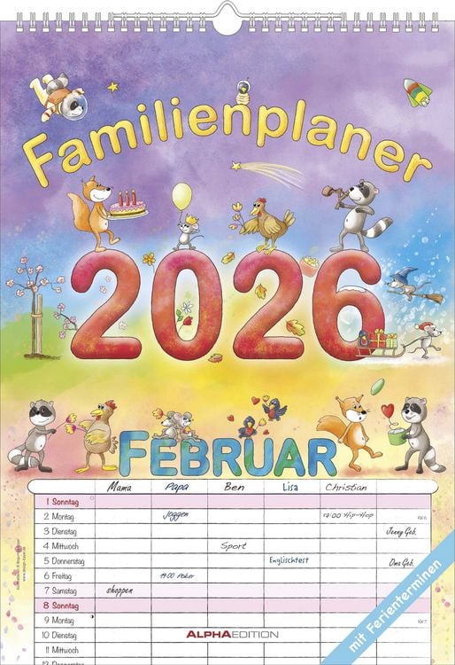 Bild vom Artikel Familienplaner Cartoon 2026 - Familienkalender A3 (29,7x42 cm) - mit 6 Spalten, Ferienterminen (DE/AT/CH) und viel Platz für Notizen - Wandkalender vom Autor Alpha Edition