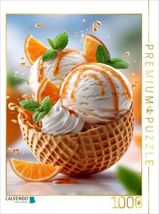 Produktbild: CALVENDO Puzzle Herrlich verpackt in einer Waffel - Vanilleeis mit Orangen und Orangensirup | 1000 Teile Lege-Gr&ouml;&szlig;e 64x48cm Foto-Puzzle f&uuml;r gl&uuml;ckliche