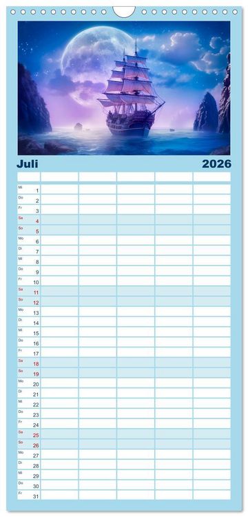 Produktbild: Familienplaner 2026 - Tr&auml;umereien in Blau mit 5 Spalten (Wandkalender, 21 x 45 cm) CALVENDO