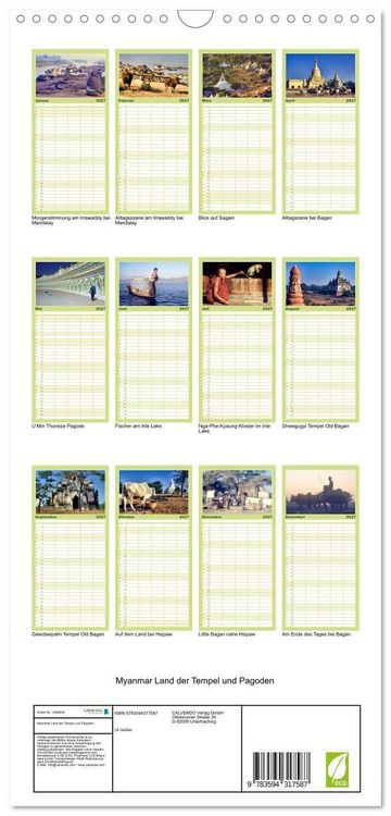 Produktbild: Familienplaner 2027 - Myanmar Land der Tempel und Pagoden mit 5 Spalten (Wandkalender, 21 x 45 cm) CALVENDO