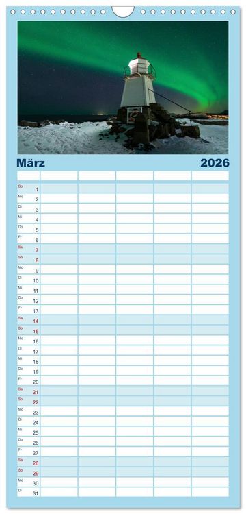 Produktbild: Familienplaner 2026 - Magische N&auml;chte - POLARLICHT mit 5 Spalten (Wandkalender, 21 x 45 cm) CALVENDO