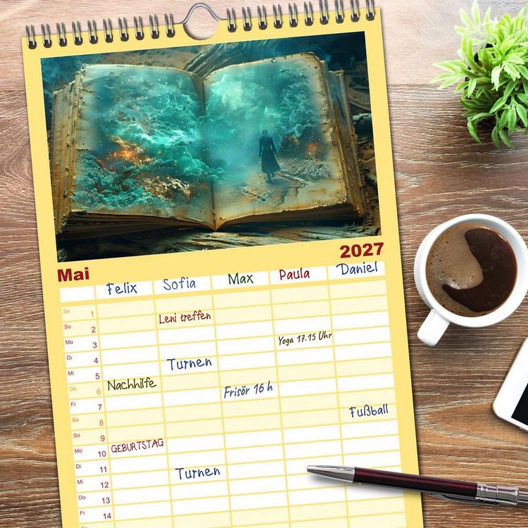 Produktbild: Familienplaner 2027 - Welten zwischen den Zeilen - B&uuml;cher, die Tr&auml;ume wecken mit 5 Spalten (Wandkalender, 21 x 45 cm) CALVENDO