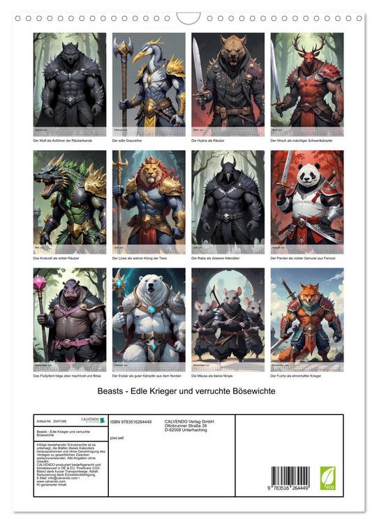 Produktbild: Beasts - Edle Krieger und verruchte B&ouml;sewichte (Wandkalender 2026 DIN A3 hoch), CALVENDO Monatskalender