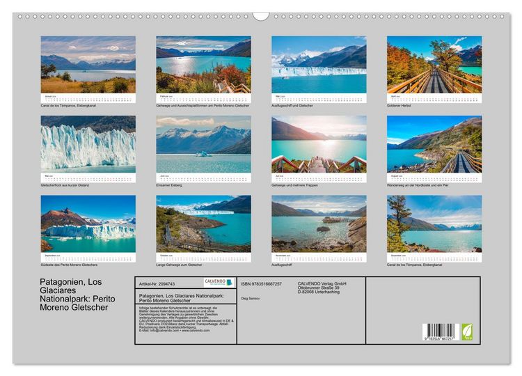 Produktbild: Patagonien, Los Glaciares Nationalpark: Perito Moreno Gletscher (Wandkalender 2026 DIN A2 quer), CALVENDO Monatskalender