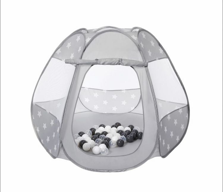 Produktbild: Knorrtoys 55341 - B&auml;llebad - Bellox Grey white stars, inkl. 50 B&auml;lle grey, creme, transparent