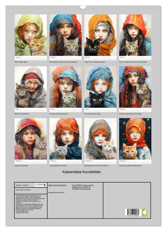 Produktbild: Katzenliebe Kunstbilder (Wandkalender 2026 DIN A2 hoch), CALVENDO Monatskalender