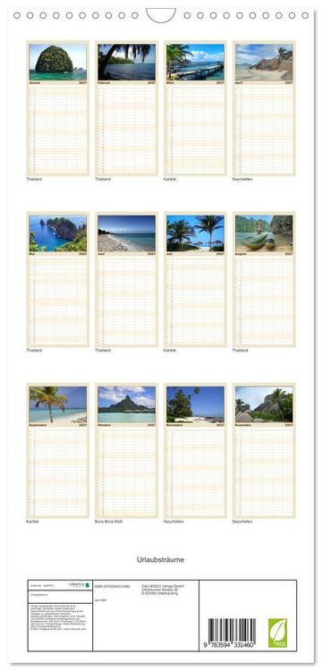Produktbild: Familienplaner 2027 - Urlaubstr&auml;ume mit 5 Spalten (Wandkalender, 21 x 45 cm) CALVENDO