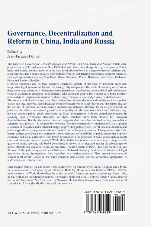 Produktbild: Governance, Decentralization and Reform in China, India and Russia