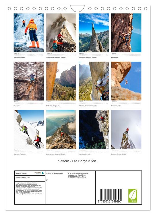 Produktbild: Klettern - Die Berge rufen. (Wandkalender 2026 DIN A4 hoch), CALVENDO Monatskalender