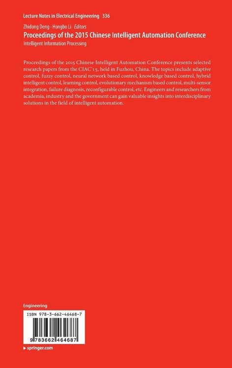 Produktbild: Proceedings of the 2015 Chinese Intelligent Automation Conference