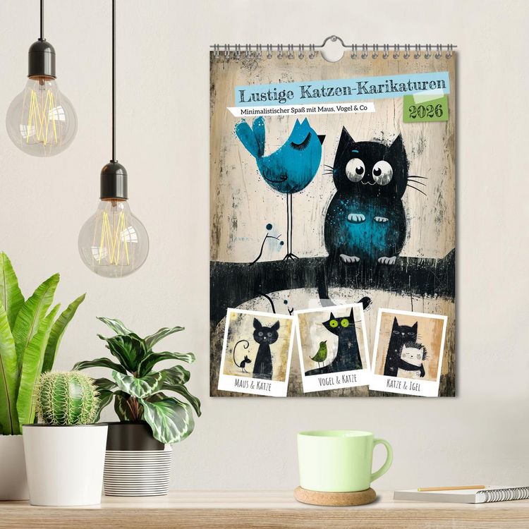 Produktbild: Lustige Katzen-Karikaturen - Minimalistischer Spa&szlig; mit Maus, Vogel und Co (Wandkalender 2026 DIN A4 hoch), CALVENDO Monatskalender