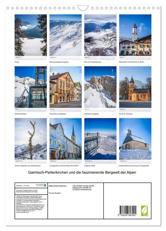 Produktbild: Garmisch-Partenkirchen und die faszinierende Bergwelt der Alpen (Wandkalender 2026 DIN A3 hoch), CALVENDO Monatskalender