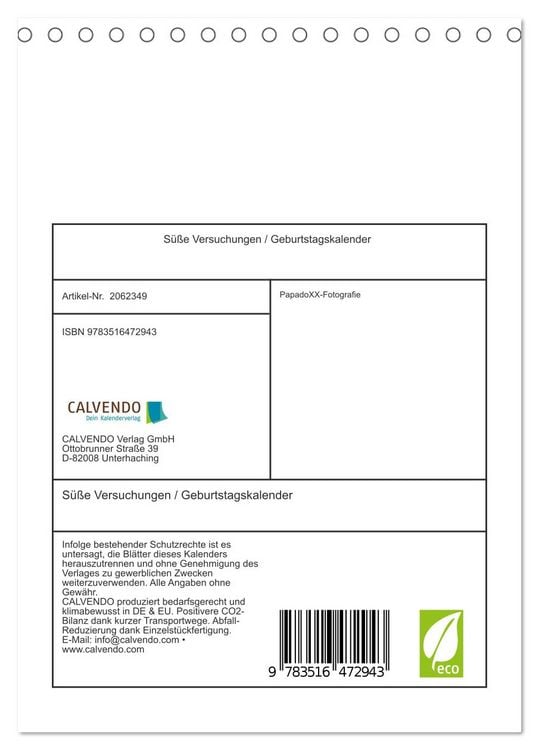 Produktbild: S&uuml;&szlig;e Versuchungen / Geburtstagskalender (Tischkalender 2026 DIN A5 hoch), CALVENDO Monatskalender
