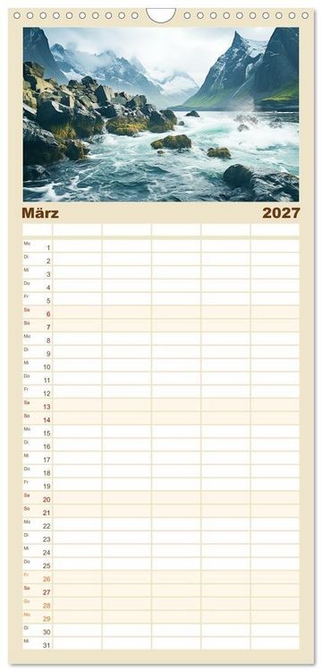 Produktbild: Familienplaner 2027 - Faszinierender Norden mit 5 Spalten (Wandkalender, 21 x 45 cm) CALVENDO