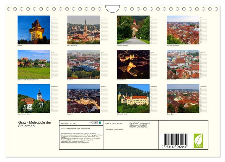 Produktbild: Graz - Metropole der Steiermark (Wandkalender 2026 DIN A4 quer), CALVENDO Monatskalender