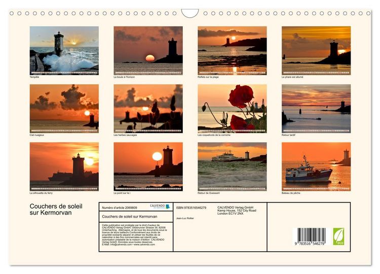 Produktbild: Couchers de soleil sur Kermorvan (Calendrier mural 2026 DIN A3 vertical), CALVENDO calendrier mensuel