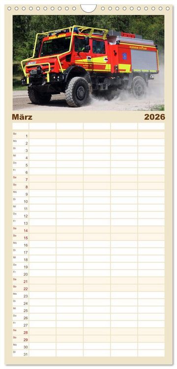 Produktbild: Familienplaner 2026 - Unimog bei der Feuerwehr mit 5 Spalten (Wandkalender, 21 x 45 cm) CALVENDO