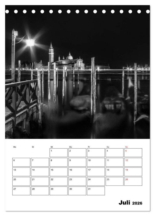 Produktbild: MONOCHROMES VENEDIG Klassische Momente (Tischkalender 2026 DIN A5 hoch), CALVENDO Monatskalender