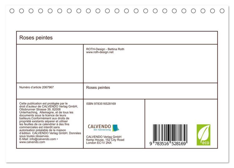 Produktbild: Roses peintes (Calendrier de bureau 2026 DIN A5 vertical), CALVENDO calendrier mensuel