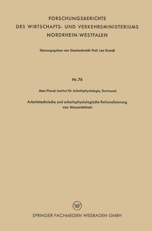 Produktbild: Arbeitstechnische und arbeitsphysiologische Rationalisierung von Mauersteinen