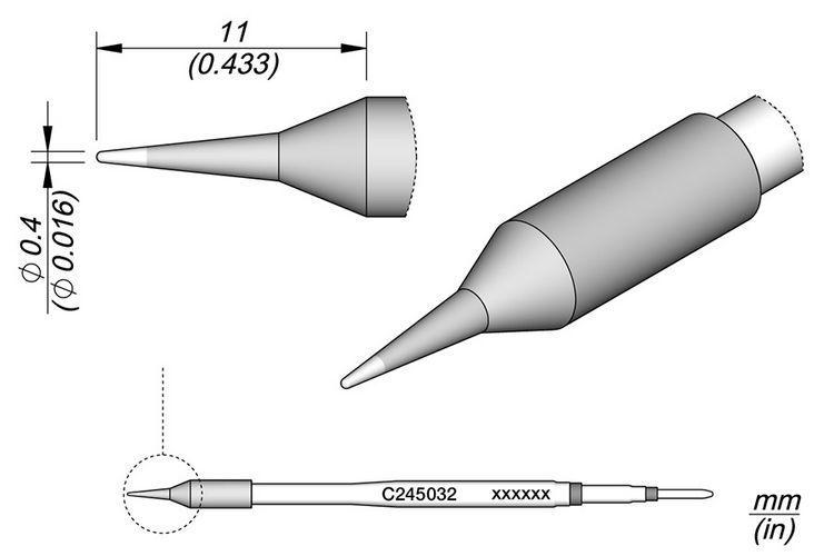 Produktbild: JBC Tools C245032 L&ouml;tspitze Rundform, gerade Spitzen-Gr&ouml;&szlig;e 0.4mm Inhalt 1St.