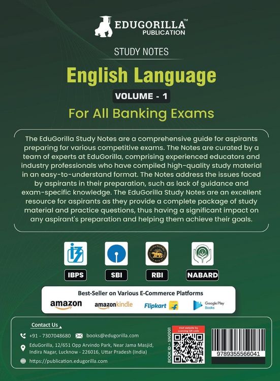 Produktbild: English Language (Vol 1) Topicwise Notes for All Banking Related Exams | A Complete Preparation Book for All Your Banking Exams with Solved MCQs | IBP