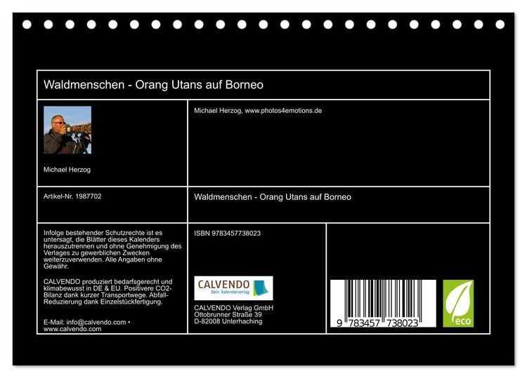 Produktbild: Waldmenschen - Orang Utans auf Borneo (Tischkalender 2026 DIN A5 quer), CALVENDO Monatskalender
