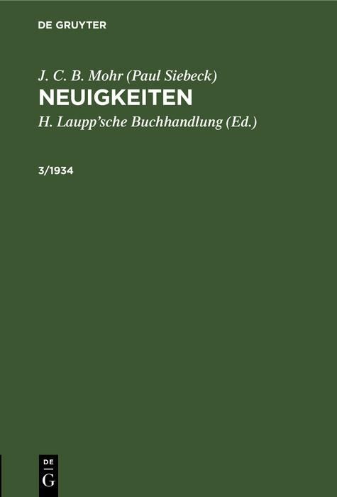 Produktbild: J. C. B. Mohr (Paul Siebeck): Neuigkeiten. 3/1934
