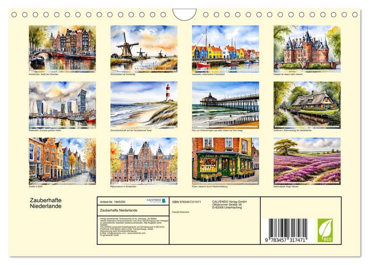 Produktbild: Zauberhafte Niederlande (Wandkalender 2026 DIN A4 quer), CALVENDO Monatskalender