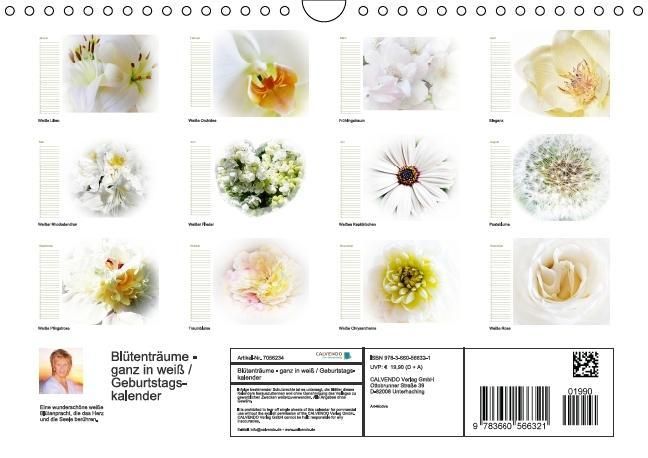 Produktbild: Bl&uuml;tentr&auml;ume - ganz in wei&szlig; / Geburtstagskalender (Wandkalender immerw&auml;hrend DIN A4 quer)