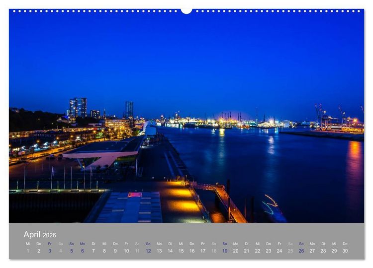 Produktbild: Hamburger Hafen - Im Zauber der Nacht (hochwertiger Premium Wandkalender 2026 DIN A2 quer), Kunstdruck in Hochglanz