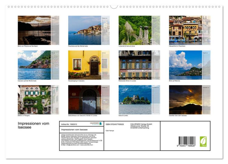 Produktbild: Impressionen vom Iseosee (hochwertiger Premium Wandkalender 2026 DIN A2 quer), Kunstdruck in Hochglanz