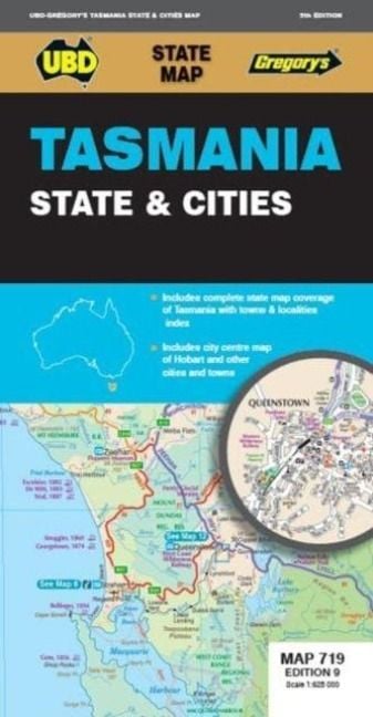 Produktbild: UBD Gregory's: Tasmania State & Cities Map 719 9th ed (water