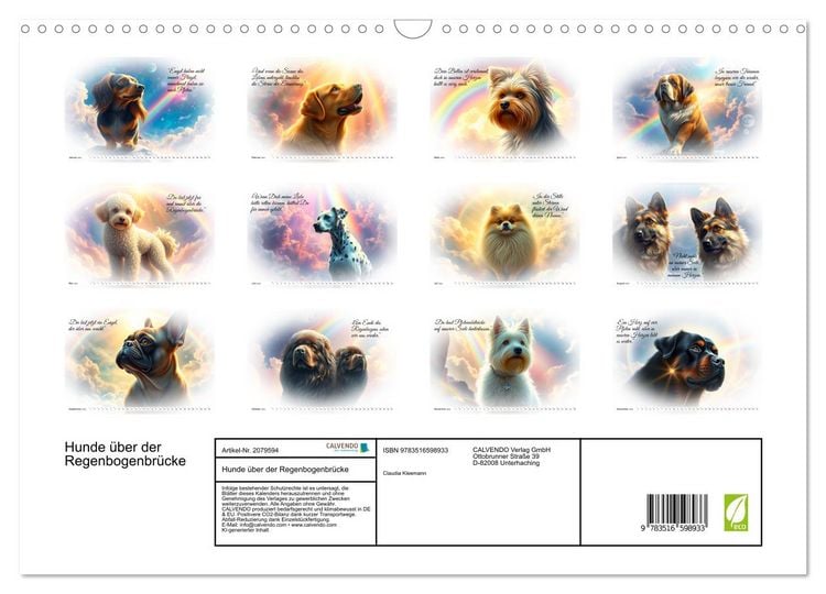 Produktbild: Hunde &uuml;ber der Regenbogenbr&uuml;cke (Wandkalender 2026 DIN A3 quer), CALVENDO Monatskalender