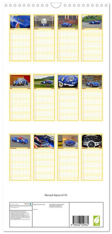 Produktbild: Familienplaner 2026 - Renault Alpine A110 mit 5 Spalten (Wandkalender, 21 x 45 cm) CALVENDO