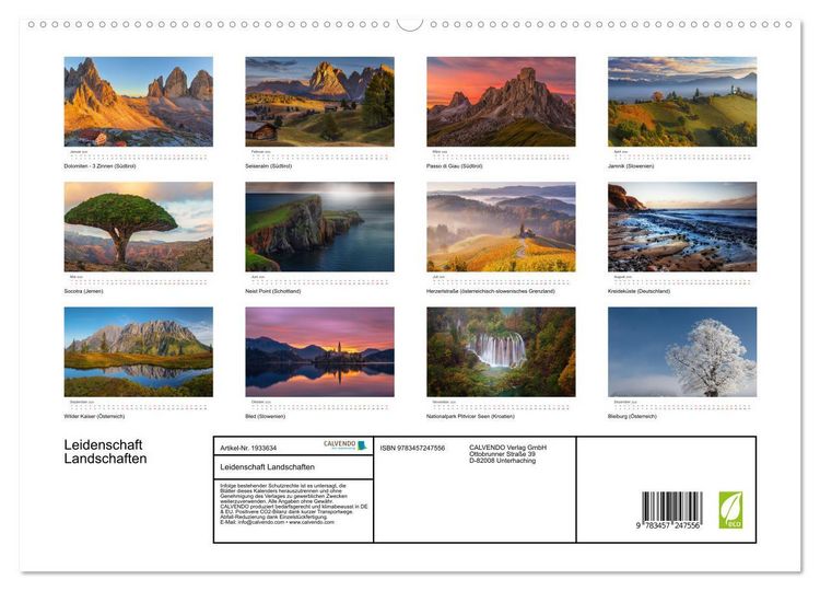 Produktbild: Leidenschaft Landschaften (hochwertiger Premium Wandkalender 2026 DIN A2 quer), Kunstdruck in Hochglanz