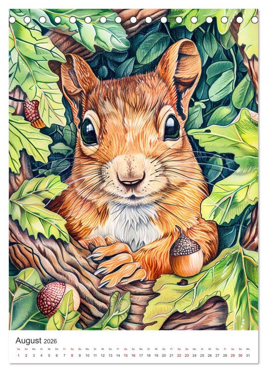 Produktbild: Tierkinder - Niedliche illustrierte Wildtiere in Wald und Flur (Tischkalender 2026 DIN A5 hoch), CALVENDO Monatskalender