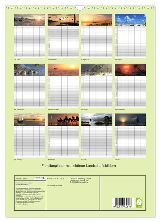 Produktbild: Familienplaner mit sch&ouml;nen Landschaftsbildern (Wandkalender 2026 DIN A3 hoch), CALVENDO Monatskalender