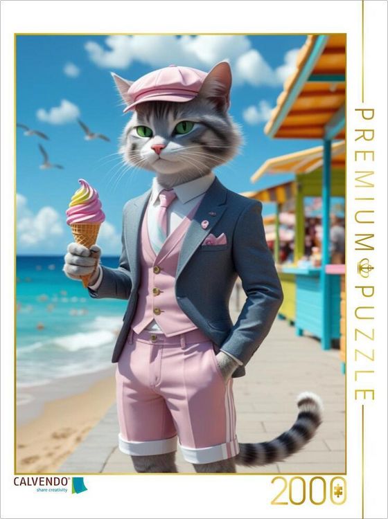 Produktbild: CALVENDO Puzzle Kater mit Eis im Sommeranzug - stilvolles Katzenmotiv am Strand | 2000 Teile Lege-Gr&ouml;&szlig;e 90x67cm Foto-Puzzle f&uuml;r gl&uuml;ckliche Stunden