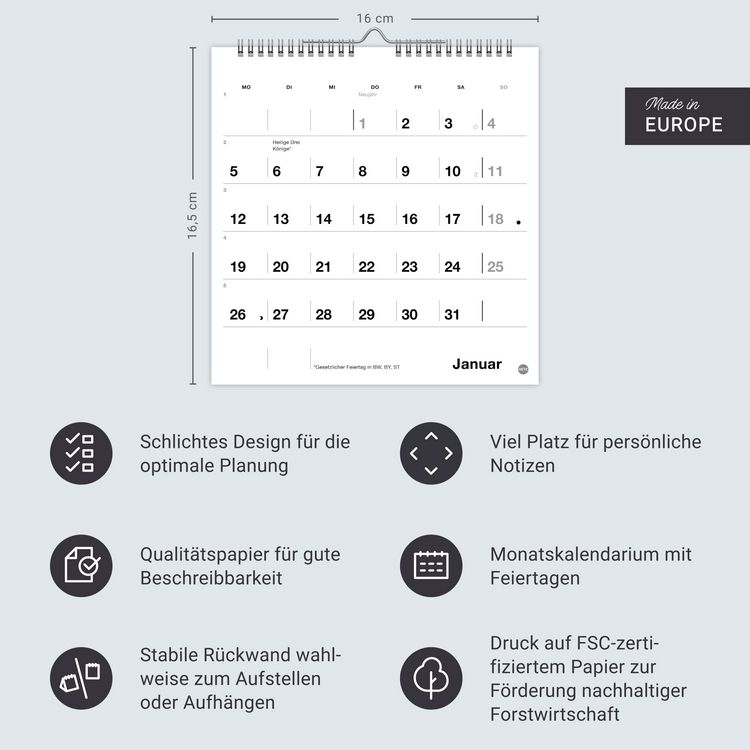 Produktbild: Black&White Monatsplaner zum Aufstellen 2026