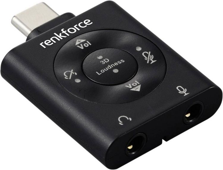 Produktbild: Renkforce USB-C&reg;, Audio Adapter [1x USB-C&reg; Stecker - 1x Mikrofon (3.5 mm Klinke), Kopfh&ouml;rer (3.5 mm Klinke)] RF-SGA-171