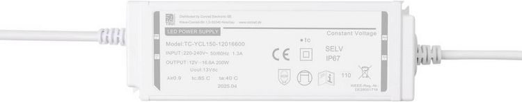 Produktbild: TRU COMPONENTS TC-YCL150-12016600 LED-Trafo IP67 Konstantspannung 200W 16.6A 12 V/DC 1St.