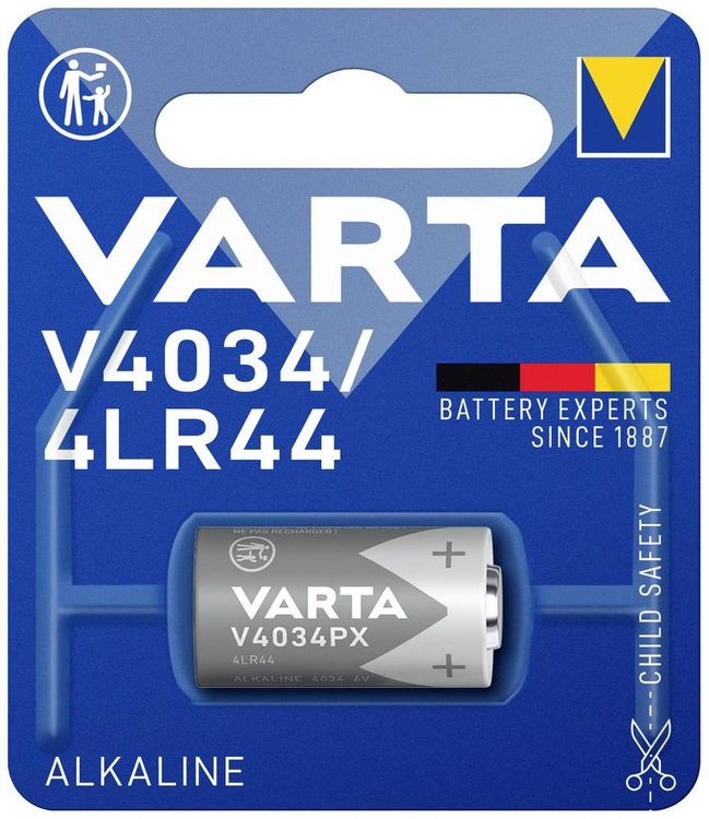 Produktbild: Varta ALKALINE Spec.V4034/4LR44 Bli1 Spezial-Batterie 476A Alkali-Mangan 6V 170 mAh 1St.