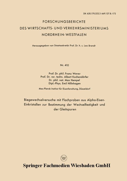 Produktbild: Biegewechselversuche mit Flachproben aus Alpha-Eisen-Einkristallen zur Bestimmung der Wechselfestigkeit und der Gleitspuren