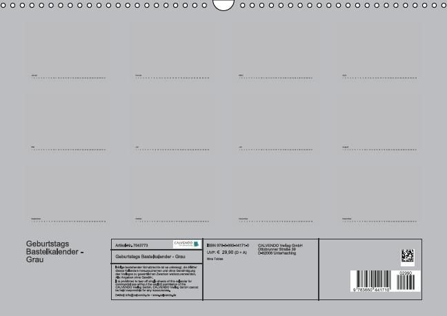 Produktbild: Geburtstags - Bastelkalender - Grau (Wandkalender immerw&auml;hrend DIN A3 quer)