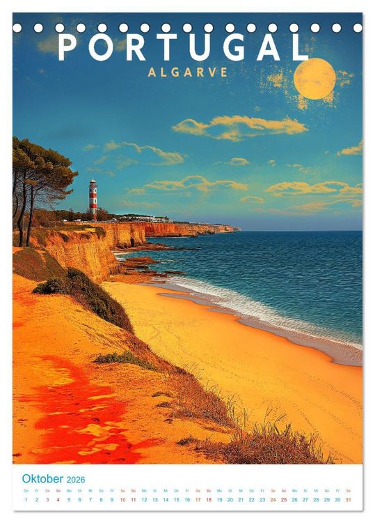 Produktbild: Portugal - Old School Poster Style (Tischkalender 2026 DIN A5 hoch), CALVENDO Monatskalender