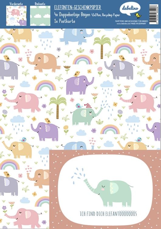 Produktbild: Geschenkpapier-Set f&uuml;r Kinder: Elefanten