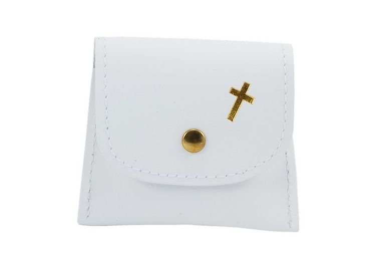 Produktbild: Rosenkranzt&auml;schchen wei&szlig;, mit goldenem Kreuz und Druckknopf